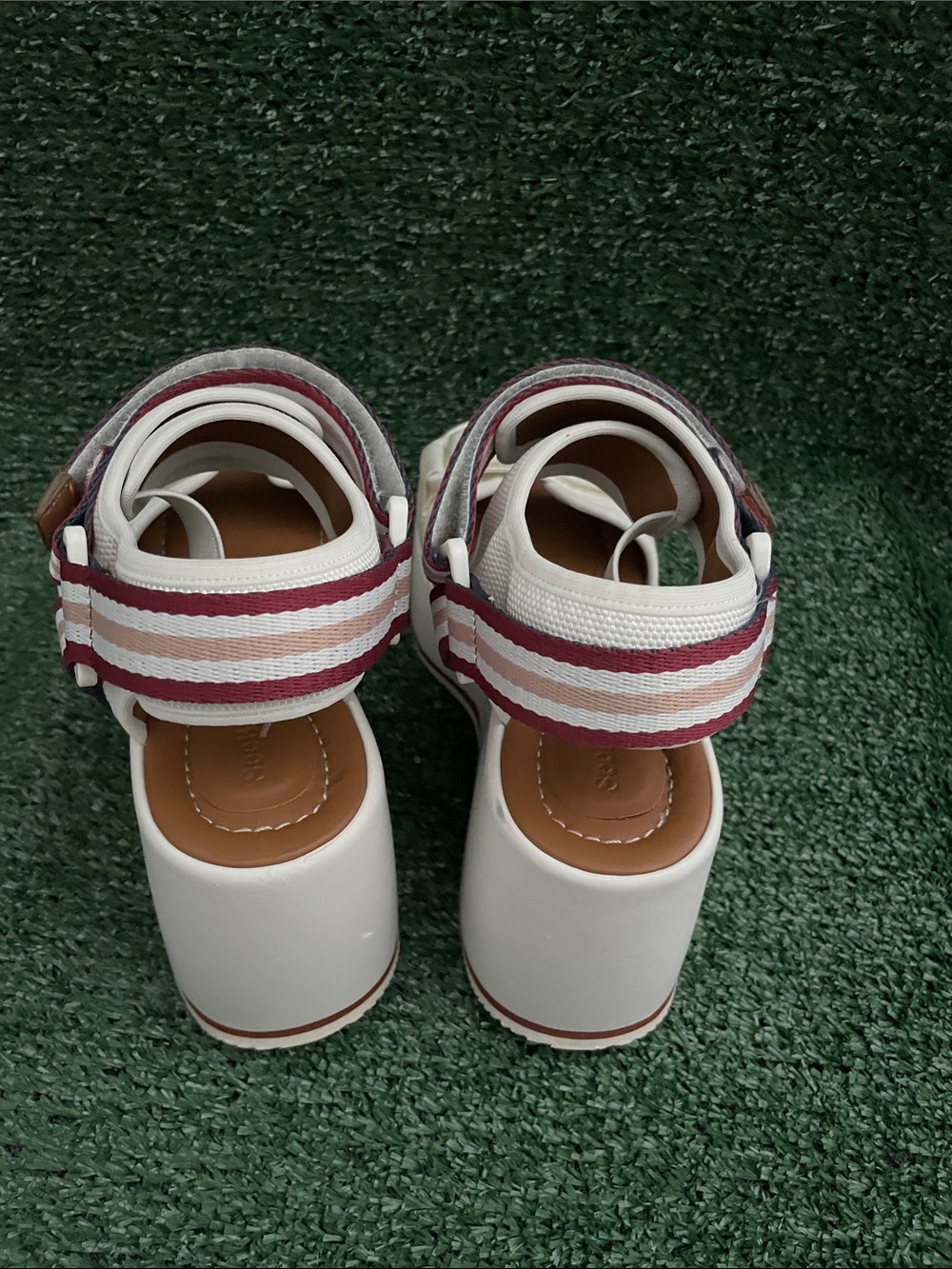 SEE BY CHLOE White Yumi Ribbon Straps Chunky Platform Wedge Sandals EU 38 US 8 - Picture 3 of 13